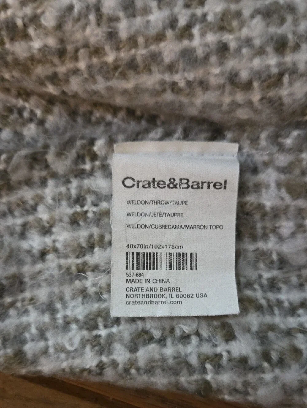 Crate&Barrel Weldon Throw Blanket